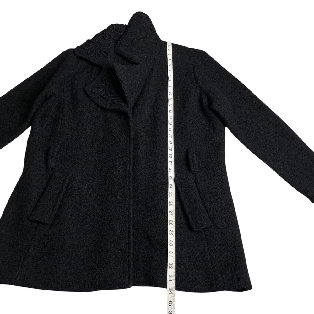 Cynthia Rowley Jacket Women 1X Black Wool Textured Snap Notch Collar Pocket Coat - Picture 13 of 16